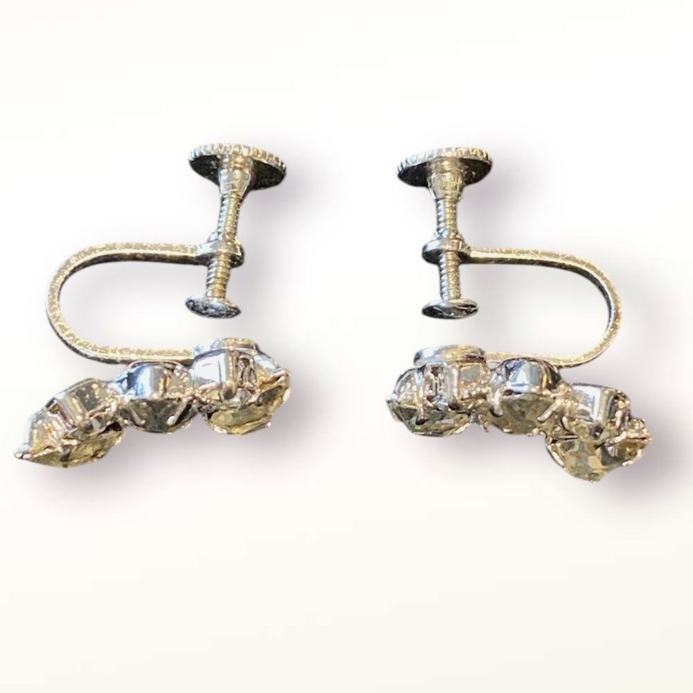 Vintage Continental Crystal Rhinestone Screw Back Earrings - Picture 4 of 5